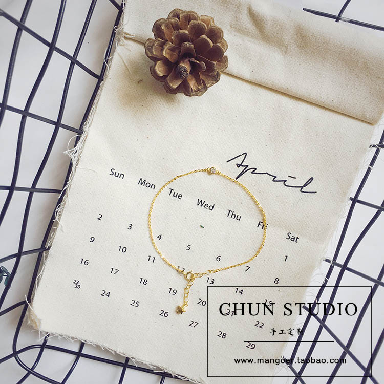 Handmade, đơn giản, hàng nhập khẩu của Mỹ, vàng 14K, siêu flash, một viên kim cương, zircon, vòng chân tốt, không phai - Vòng chân lắc chân