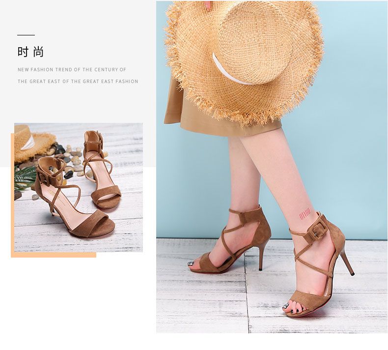 DUSTO / Mùa hè 2018 phiên bản mới của Hàn Quốc của giày cao gót thời trang cao gót quai ngang của phụ nữ dép bitis nữ