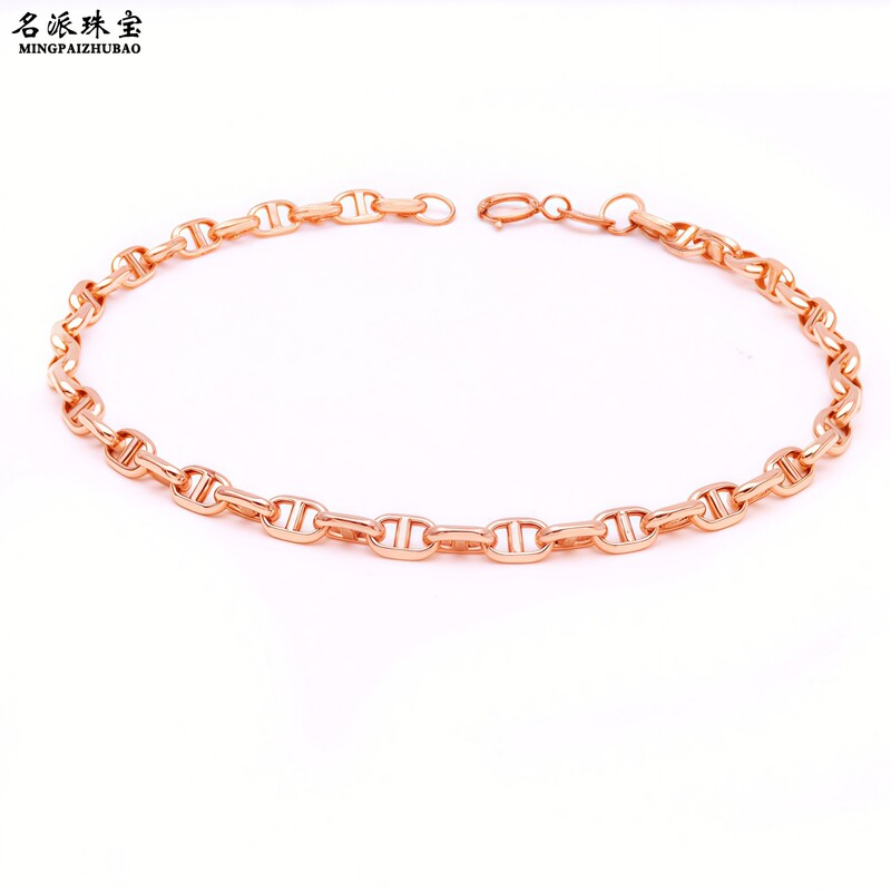 Russian 585 Purple Gold 14K Rose Gold Japanese Chain Bracelet Pig Nose Thick Chain Light Luxury High-End Gift Jewelry
