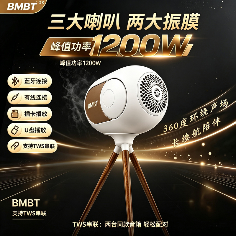 Bmbt 108Db Heavy Bass Bluetooth High-Fidelity Speaker Gift Housewarming Ultra-Long Battery Life Subwoofer Outdoor Golden Egg Bmbt 108Db Heavy Bass Bluetooth High-Fidelity Speaker Gift Housewarming Ultra-Long Battery Life Subwoofer Outdoor Golden Egg