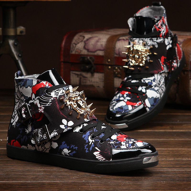 Spring and Autumn Tall Canvas Shoes Men's Korean Trend Gao Bang Cloth Shoes Rivet Sneakers Men's Shoes Tide Brand Casual Breathable Versatile