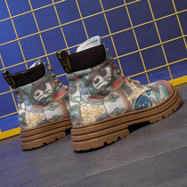 Junyu Vuitton casual mens shoes trendy brand high-top canvas Martin boots autumn new product Guochao panda graffiti work boots