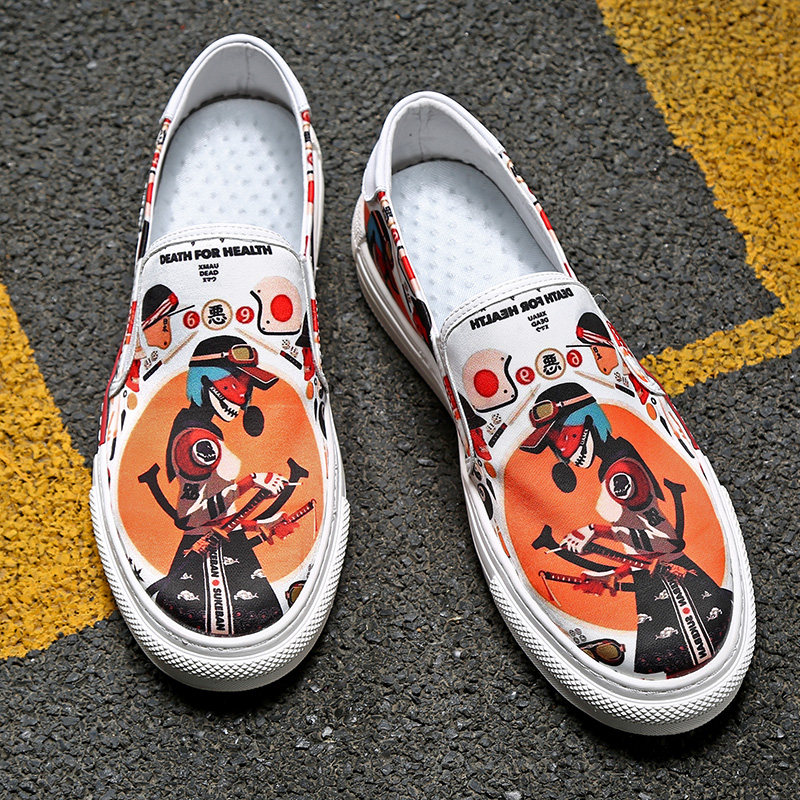 Summer hip hop board shoes Korean version fashion pullover lazy graffiti breathable boys loafer shoes tide shoes casual canvas shoes