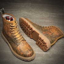 Rhubarb boots mens shoes autumn mid-top trendy Martin boots youth British style all-match tooling boots national style eight-hole tide boots