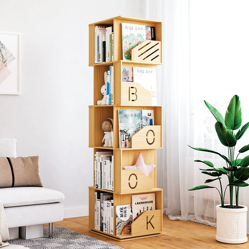 Крутящаяся книжная полка из натурального дерева, книжный шкаф, книга с картинками для школьников