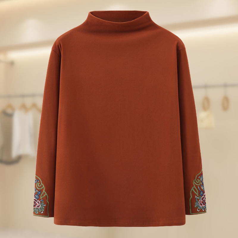 Mom loaded with derveled undershirt woman middle-aged and elderly autumn and winter grandma warm inside a hairy T-shirt big code-Taobao