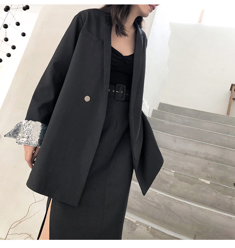 Bộ đồ vest nữ nhỏ bé 2018 xuân hè mới sang trọng phiên bản Hàn Quốc của bộ đồ dài tay điệu đà thoải mái vest đen nữ