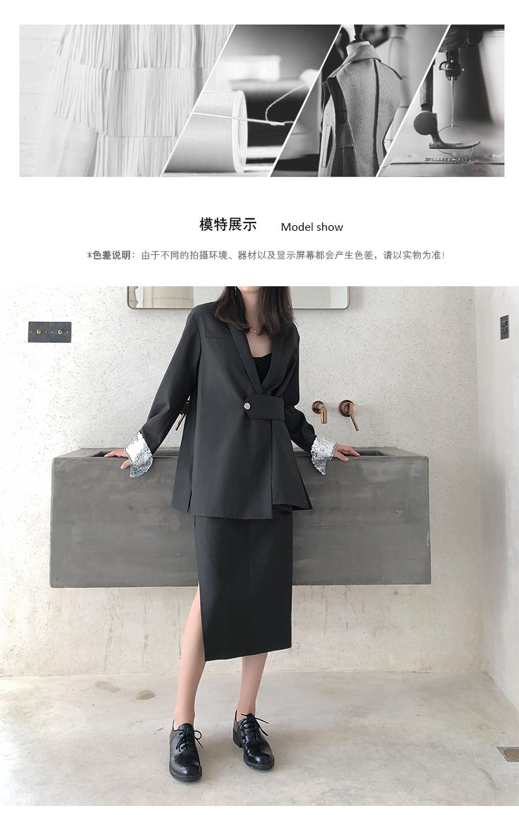 Bộ đồ nhỏ phù hợp với nữ bình thường thời trang sang trọng khí chất mùa xuân và mùa thu dài tay áo dài phần váy hai bộ của nước ngoài áo khoác vest nữ