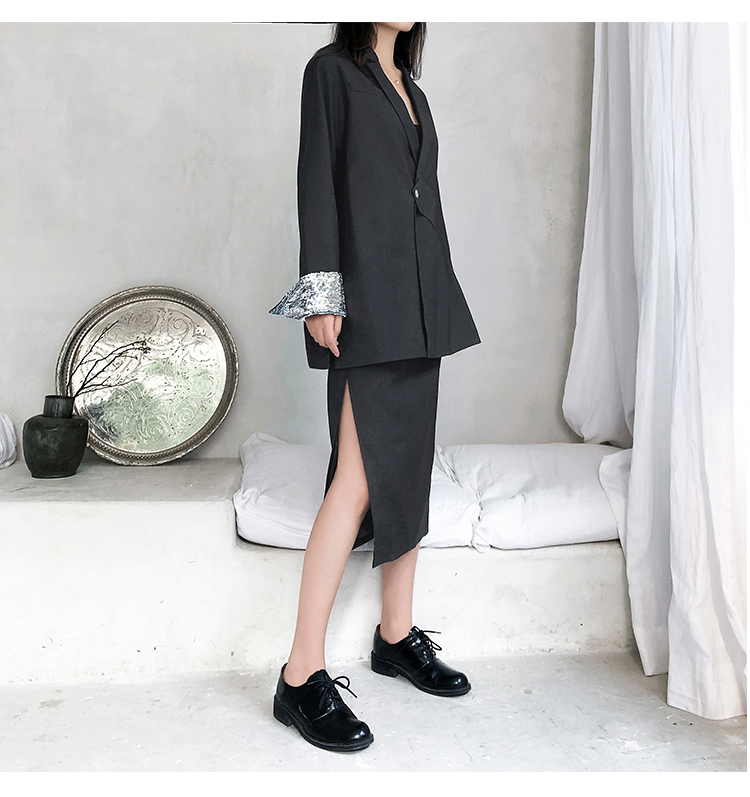 Bộ đồ vest nữ nhỏ bé 2018 xuân hè mới sang trọng phiên bản Hàn Quốc của bộ đồ dài tay điệu đà thoải mái vest đen nữ