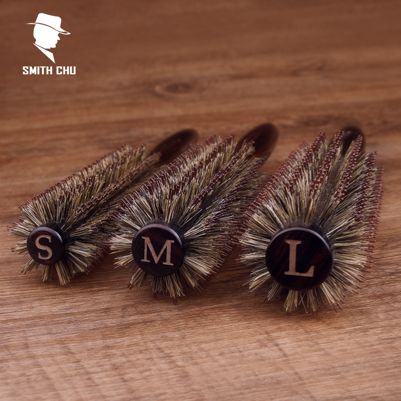 Hair salon professional pig bristles curly long hair comb ladies home roll comb straight hair inner button pear blossom cylinder heated wood man