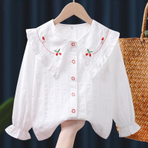Girls shirts white long-sleeved tops spring and autumn new style childrens style doll collar pure cotton versatile sweet tops trendy
