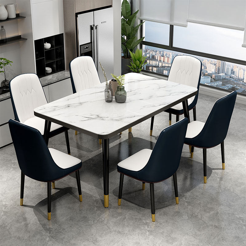 Dining table and chair combination home small apartment modern minimalist imitation marble pattern rectangular Nordic dining room dining table