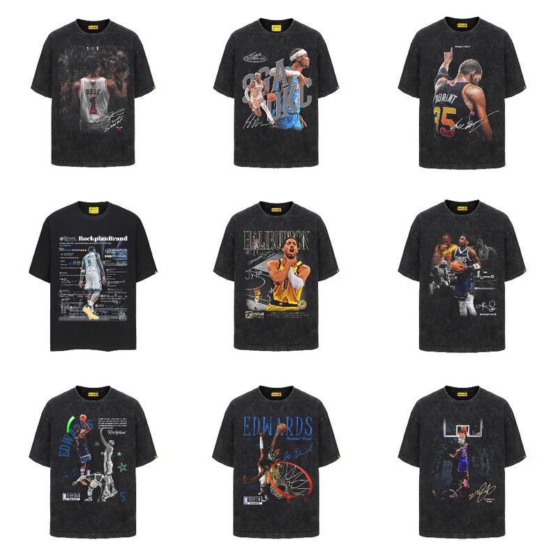 Rock Project Curry, Harrier Burton, Westbrook, Ross Printed American Basketball Jersey Retro Pure Cotton Short-Sleeved T-Shirt for Men