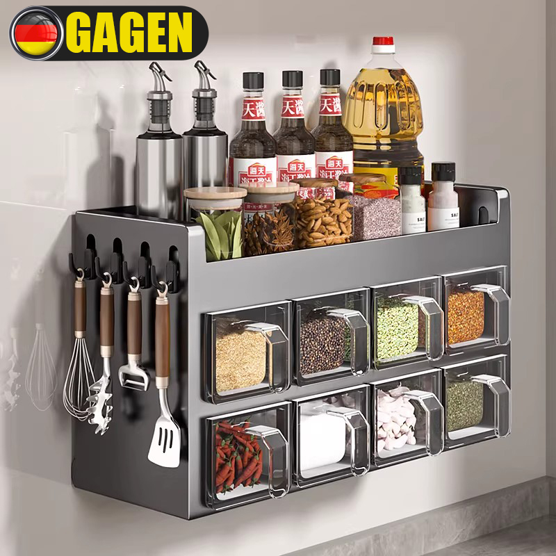 German Kitchen Spice Rack, No-Drill Multifunctional Wall-Mounted Spice Combination Set, Spice Box for Home Use