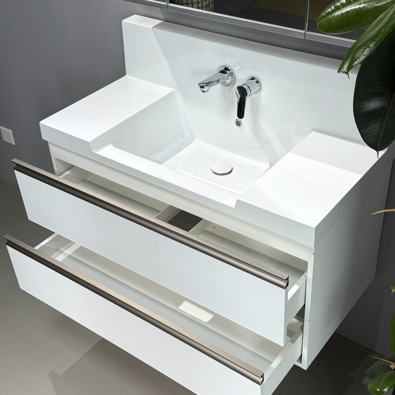 Japanese-Style High-Back Integrated Basin Bathroom Cabinet with Artificial Stone Glossy Washbasin, Simple Storage Washstand for Bathroom