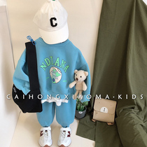 Korean childrens clothing 2022 childrens suit boys sports girl foreign style loose casual sweater pants two-piece trendy