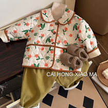 Korean childrens clothing girls 2022 autumn and winter coat little girl baby Korean version of foreign style cotton jacket cute long-sleeved cotton clothing tide