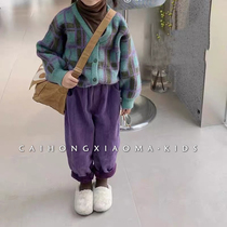 Korean childrens clothing 2022 autumn and winter childrens sweater girls girls baby foreign style knitted cardigan Korean retro jacket