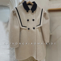 Korean version of childrens clothing girls thickened woolen coat 22 autumn and winter childrens lapel baby foreign style mid-length woolen coat