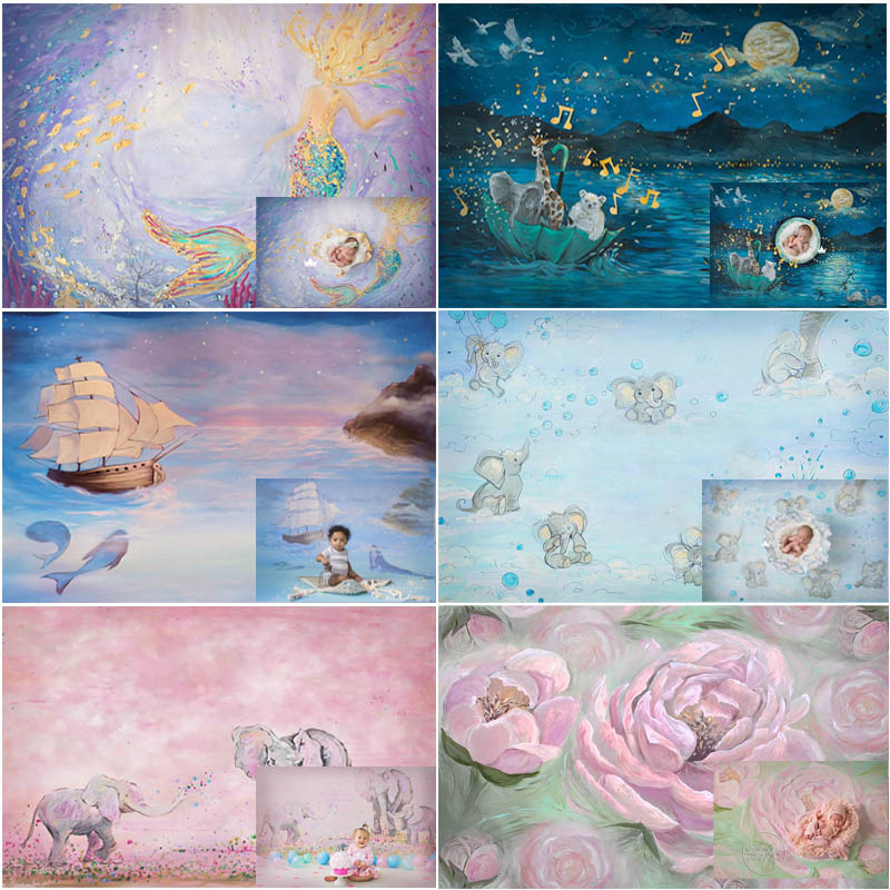 Newborn photography photo Mermaid background full moon 100 days baby soft rubber foldable velvet props