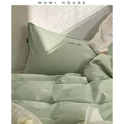 60 pieces of cotton washed cotton four-piece set of solid color simple embroidery quilt Pure cotton bed single bedding set Bedding