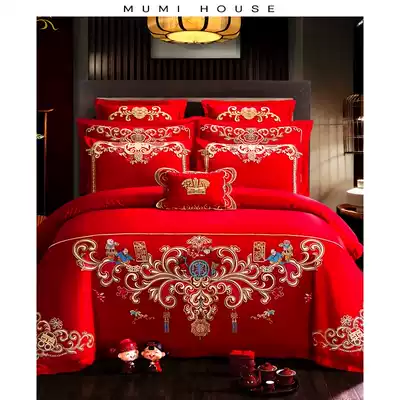 Cotton wedding four-piece set newlywed bedding multi-piece cotton quilt cover big red wedding room festive kit