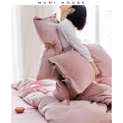 Washed cotton quilt cover Four-piece cotton cotton bed sheet lace-up quilt cover New Princess style double bedding skin-friendly