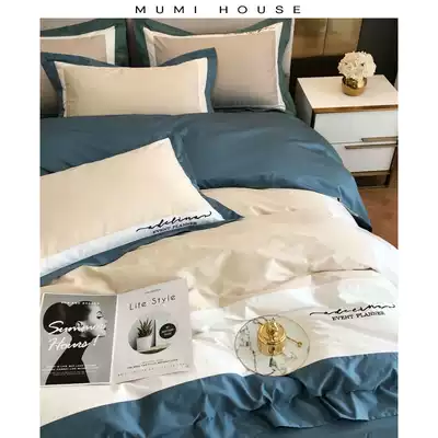 High-end light luxury 100 long-staple cotton satin four-piece set Cotton pure cotton winter simple bed sheet 1 8 bedding