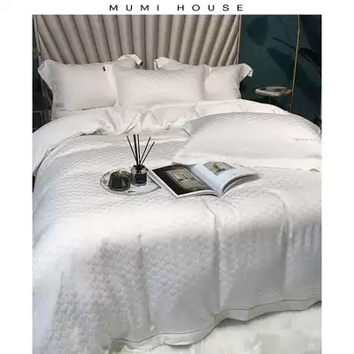 Light luxury 80 tencel four-piece naked sleeping Nordic style silky summer cool jacquard bed sheet duvet cover Bedding