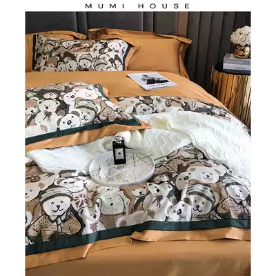 Bedding set 100 long-staple cotton four-piece set Cotton pure cotton 1 8 bed sheet printing quilt cover Light luxury bedding