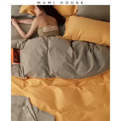Light luxury high-end Nordic spring cotton pure cotton thickened four-piece warm brushed bed sheet duvet cover bedding