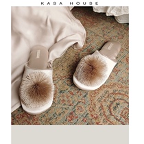  MUMI tassel ball ball light luxury womens home slippers ins wind indoor mute non-slip comfortable light floor cool drag