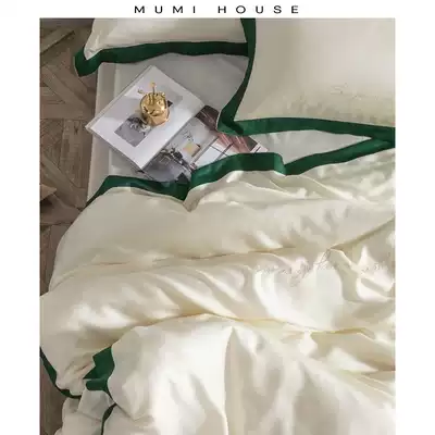 Summer Tencel four-piece set simple light luxury bed single naked sleep high-end Nordic style ice silk bed duvet cover bedding