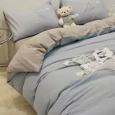 Nordic style simple washed cotton bedding four-piece set Cotton pure cotton 100 quilt cover bed single bed three-piece set 4