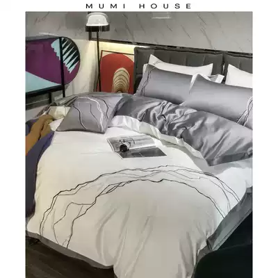 Satin four-piece set cotton pure cotton 100 long-staple cotton high-end atmospheric embroidery high-end simple modern bedding