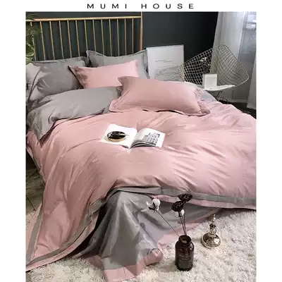 Nordic simple cotton pure cotton four-piece 60 long-staple cotton plain color matching double quilt cover set bedding