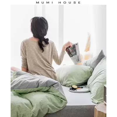 Simple knitted cotton nude bed four-piece spring and autumn bed sheet Cotton Tianzhu cotton solid color quilt cover bed sheet bed product