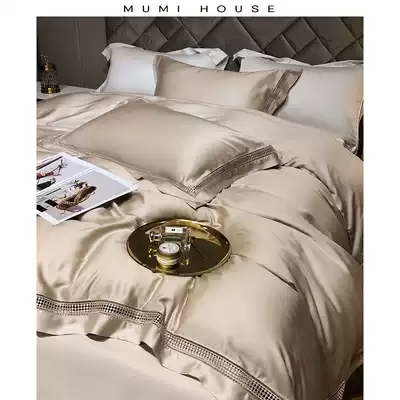 Light luxury 80 spring and summer double-sided silky tencel four-piece high-end European quilt cover naked sleeping ice silk bedding