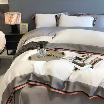 High-end simple light luxury style 80 double-sided silky tencel four-piece naked sleeping ice silk quilt cover summer bedding modern