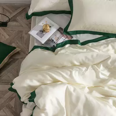 ALEX European-style embroidery quilting four-piece set Spring and summer ice silk simple bed silk silk quilt cover bedding
