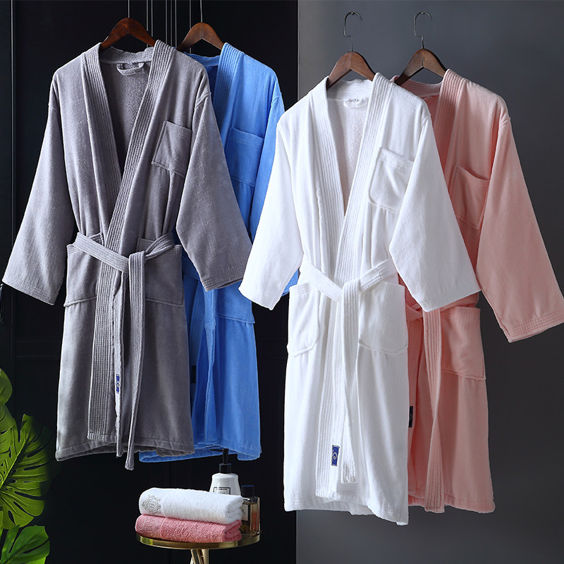 Hotel bathrobe for men and women long robe summer cotton towel water absorption quick-drying cotton couples spring and autumn custom