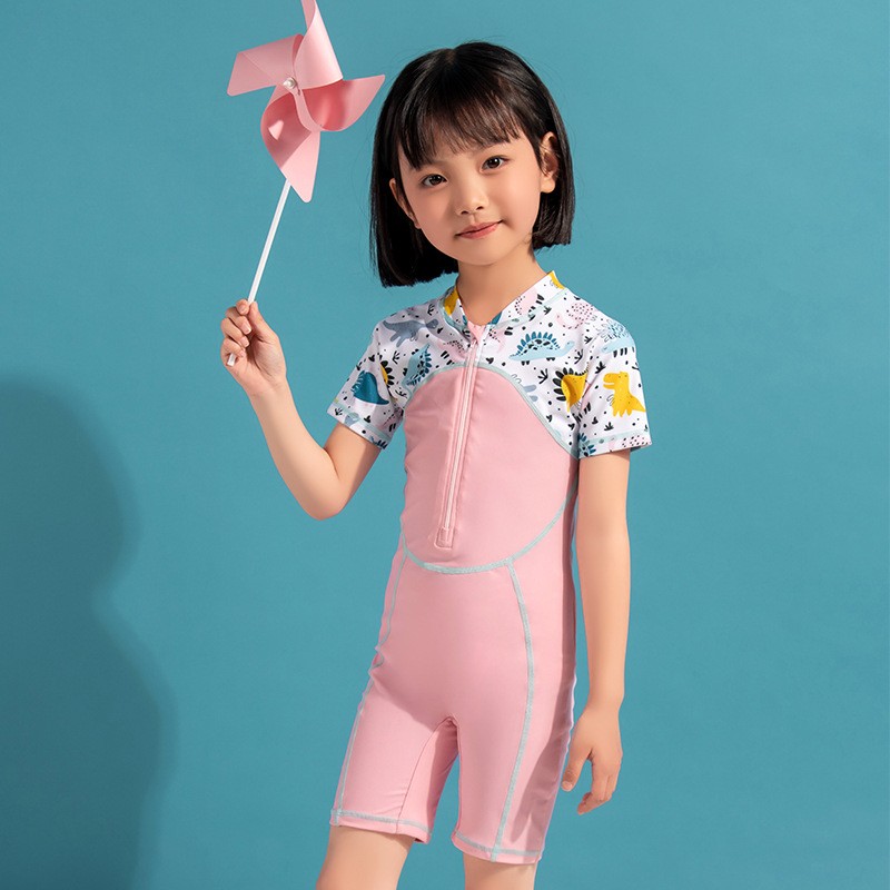 Children short sleeves even body sunbathing suits girls cute sports wind swimming beginner students conservative training speed dry