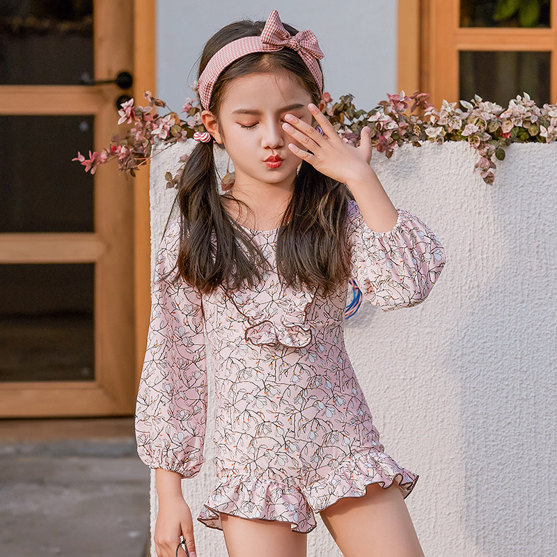 Children girls child princess Korean small fresh cute jumpsuit long sleeves sunscreen quick-drying swimsuit