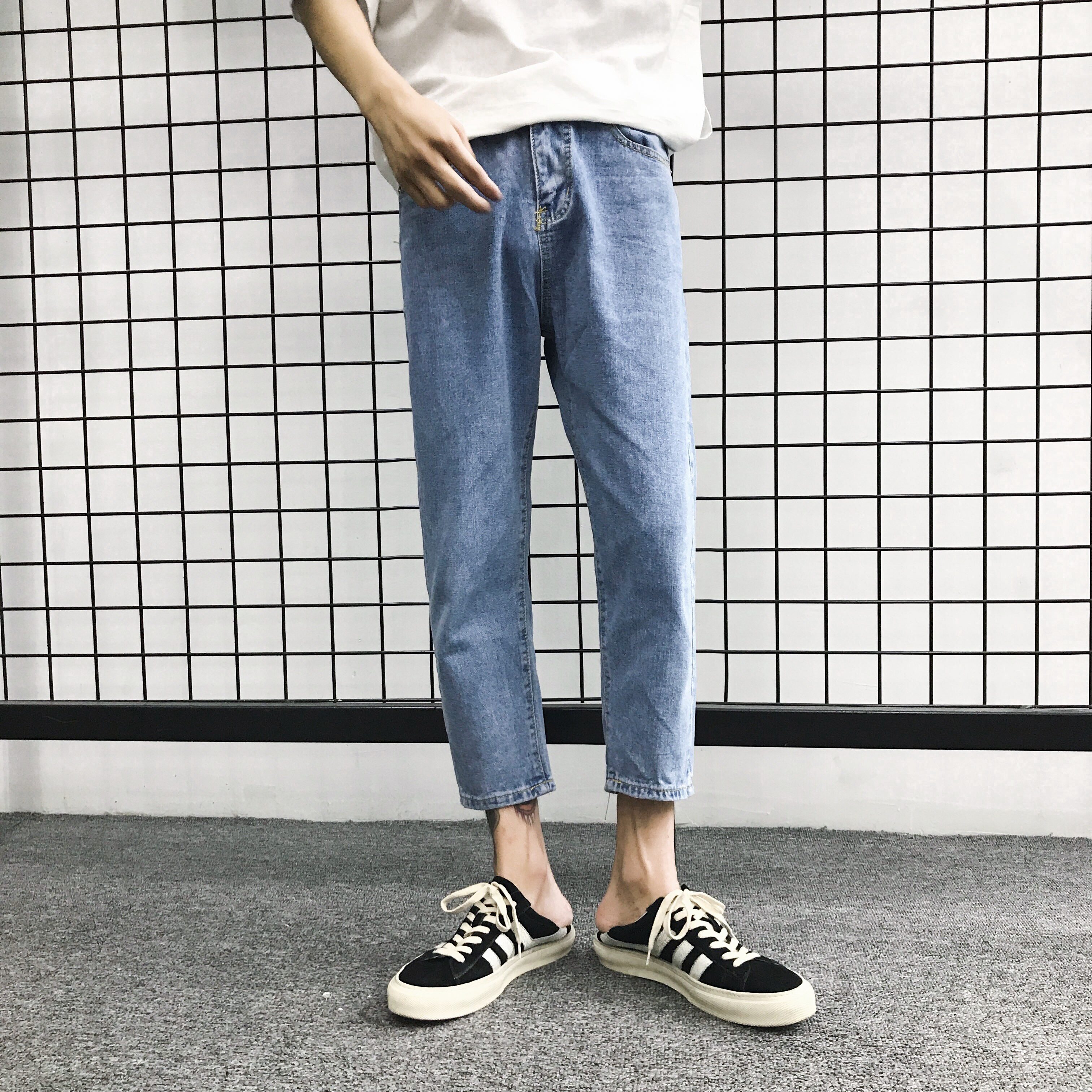 网红病是邓川同款休闲裤BF风经典基础款小直筒牛仔九分裤牛仔潮