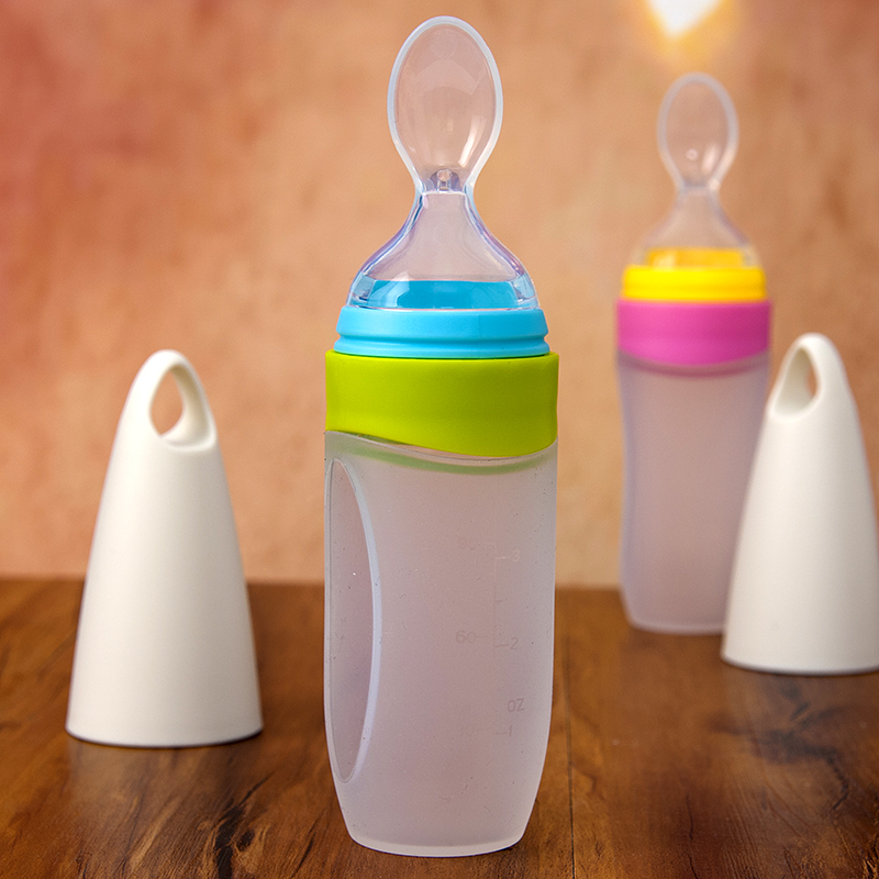 Liruchmi Burnt Milk Bottle Baby Silicone Gel Squeeze Feeding Soft Tablespoon Sub Rice Flour sub-food Bottler Baby Cutlery