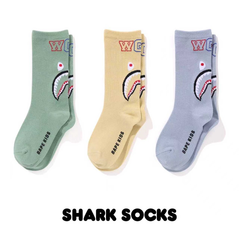 [Domestic Stock] Authentic Japanese Trendy Brand Bape Children's Clothing Accessories Solid Color Shark All-Cotton Mid-Calf Socks