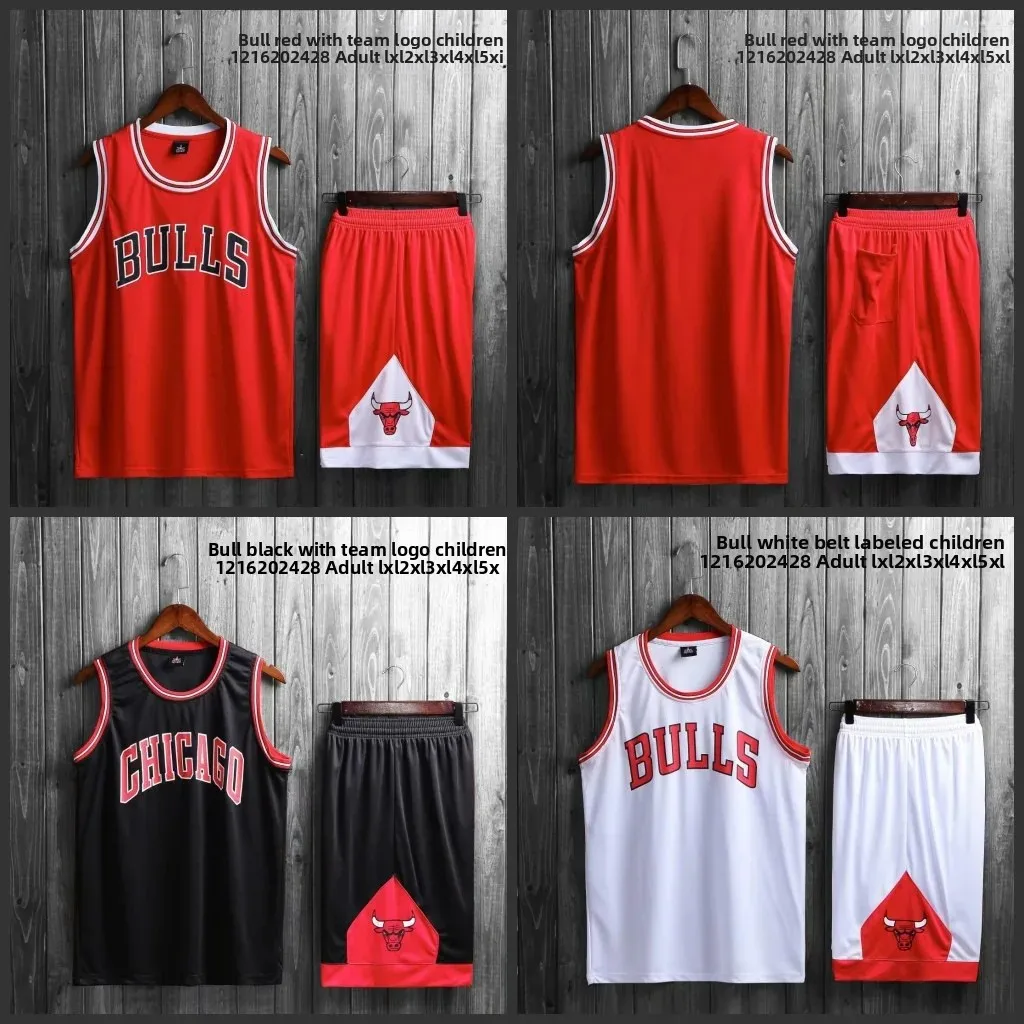 Bulls red white black bulls basketball jersey jersey suit can be printed on behalf of a hair