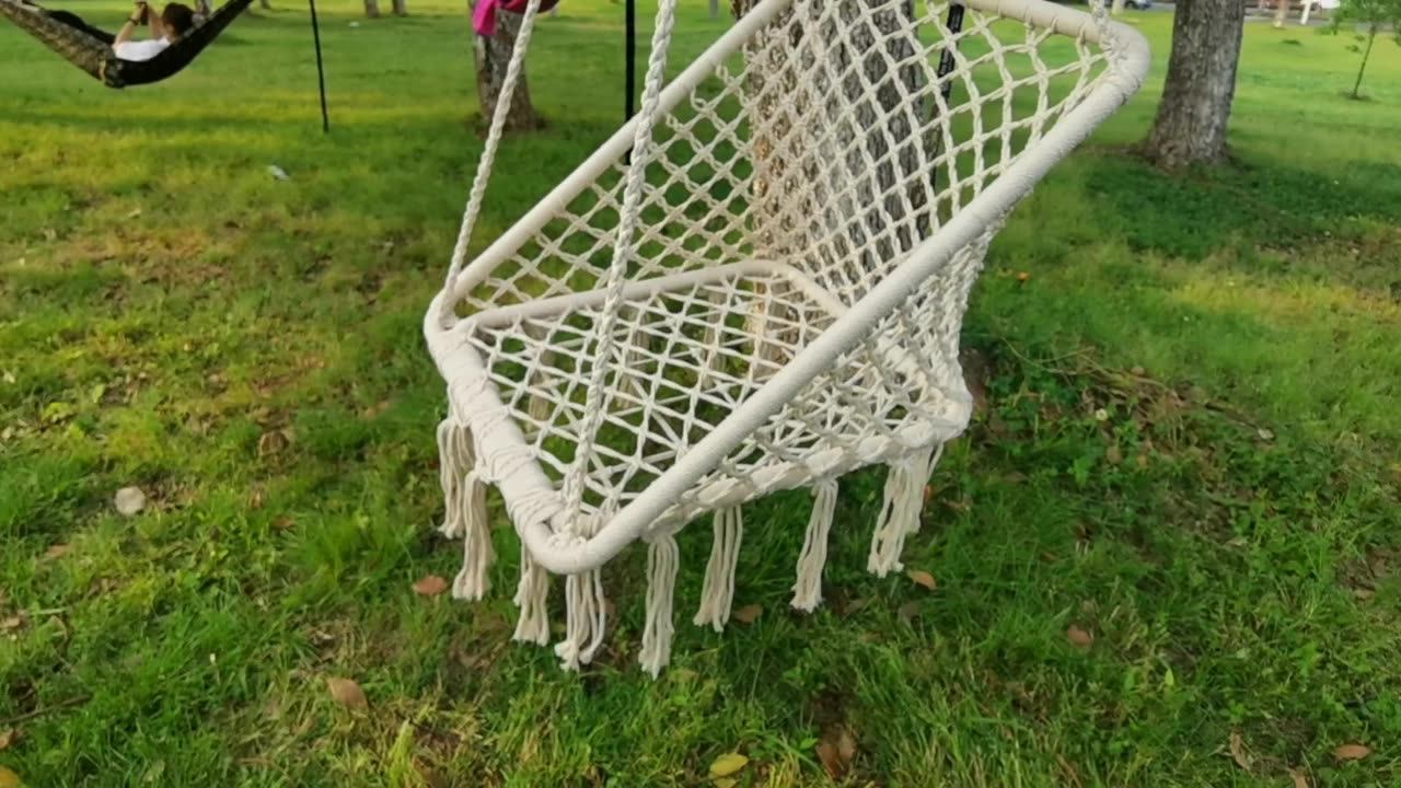 Outdoor Hanging Cotton Rope Square Hanging Swing Chair Garden Swing