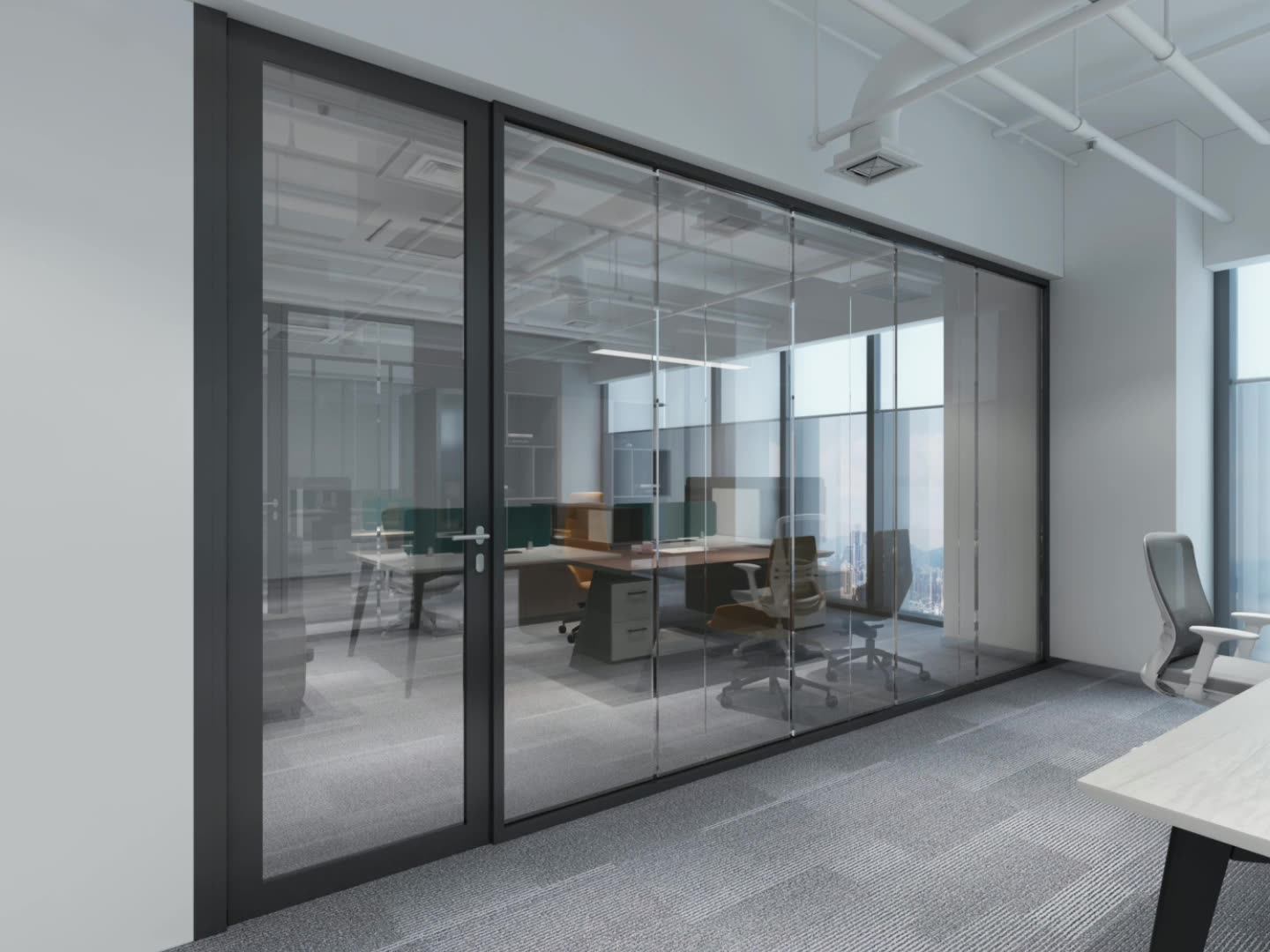 Modern Commercial Interior Portable Office Walls Aluminum Tempered Full