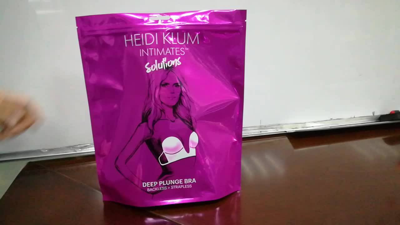 Aluminum Foil Self Standing Up Zipper Heat Sealed Ladies Underwear
